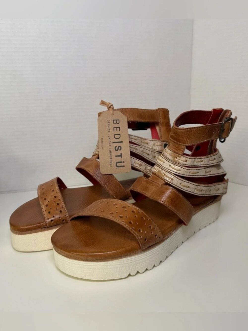 Bed|Stü Artemia Platform Leather Sandal In Tan Rustic Nectar Lux Womens Size 8.5